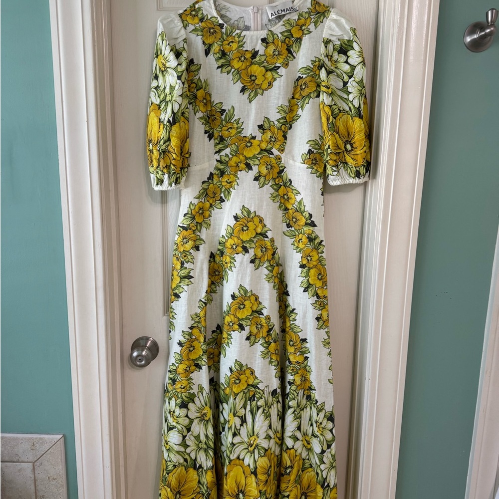 Alemais Floral Midi Dress with Yellow and Green Accents
